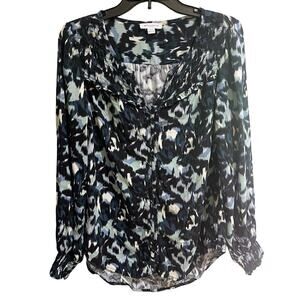 BeachLunchLounge Blue and Green Long Sleeve Abstract Print‎ Blouse Size S